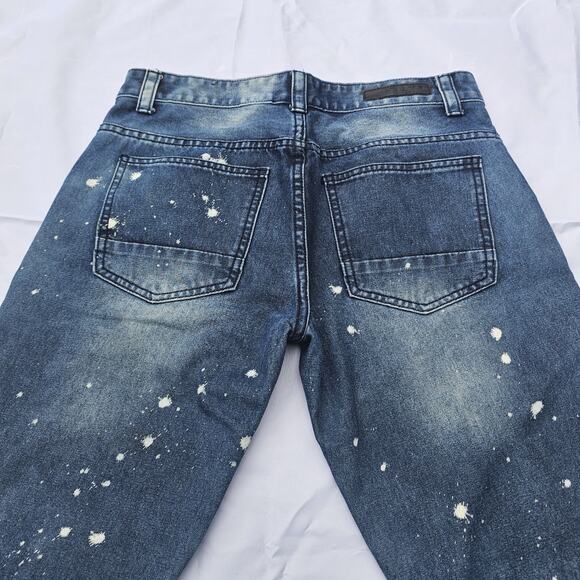 CJ Black Premium Mens Blue Denim Paint Ribbed Skinny Biker Jeans Fit 32x32 - Picture 12 of 14